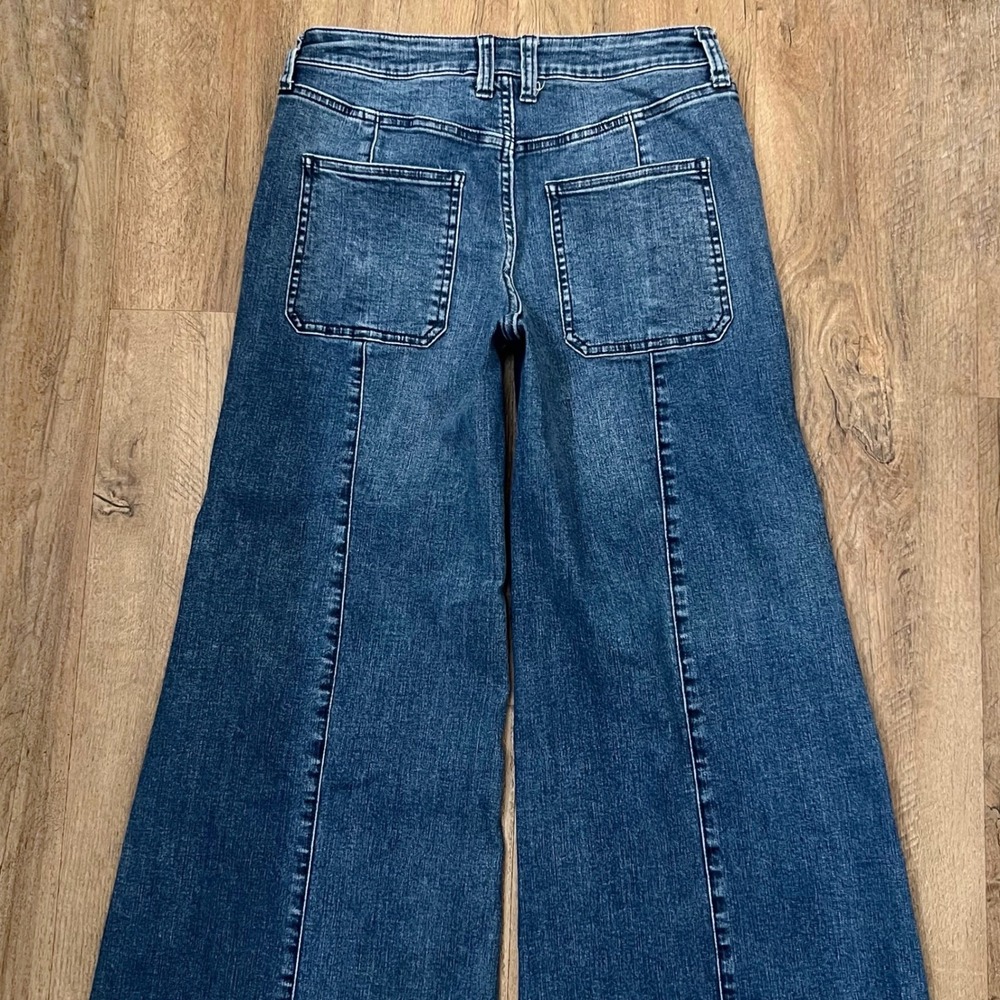 Free People We The Free Wide Leg Jeans Low Rise Raw Hem Front Patch Pockets 30 R - Picture 5 of 11